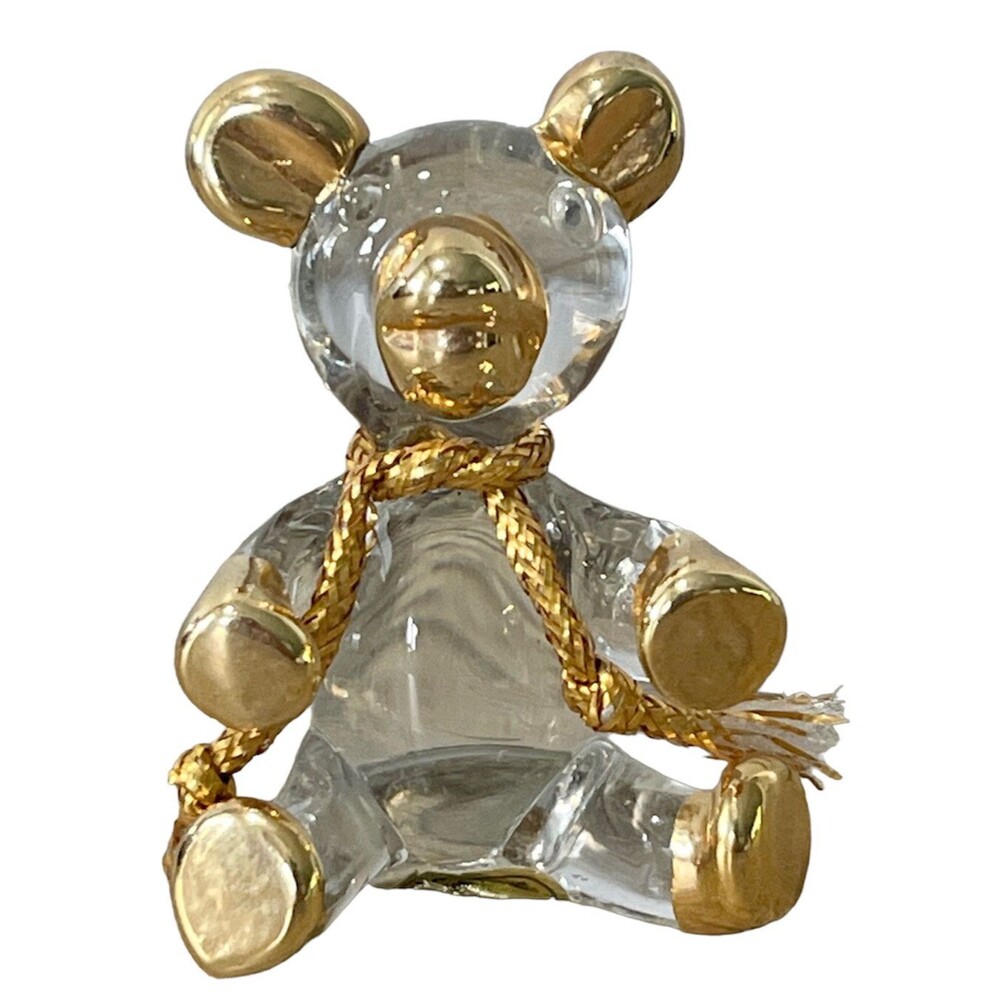 Vintage 80s  figurine Teddy Bear Crystal Glass Gold Prestige American Corp PAC